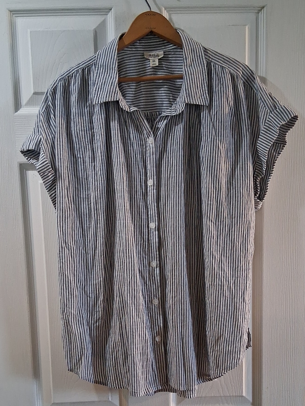 a.n.a Navy and White Striped Short-Sleeve Button-Down Shirt